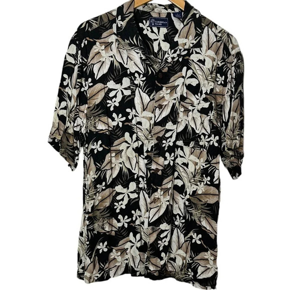 *VINTAGE* Caribbean Palms Hawaiian Hawaii Aloha Tropical Shirt L - Picture 1 of 7